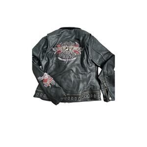 Harley Davidson Womens Black Leather Logo Jacket Coat 97051-05vw Size Medium